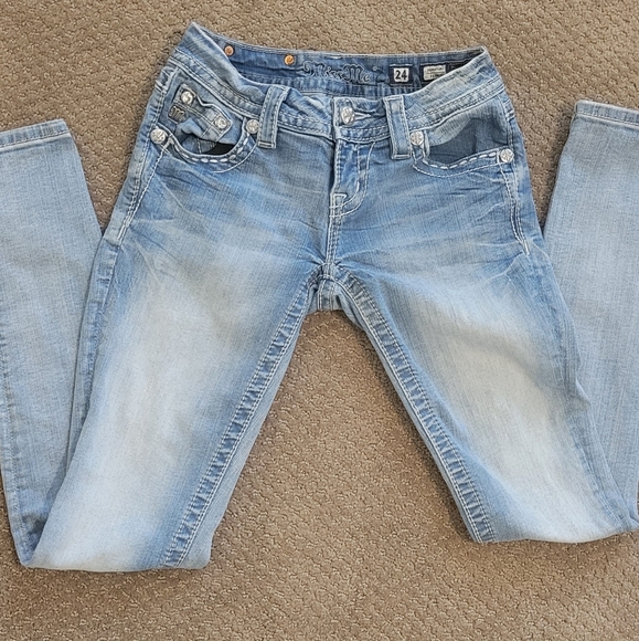 Miss Me Denim - Miss Me Signature Skinny Jeans Light Wash Embelished Angel Wings Size 24
